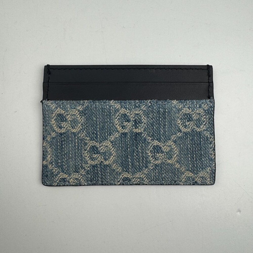 Brand New Gucci GG Denim Monogram Card Holder Double Sided Leather - Picture 2 of 4